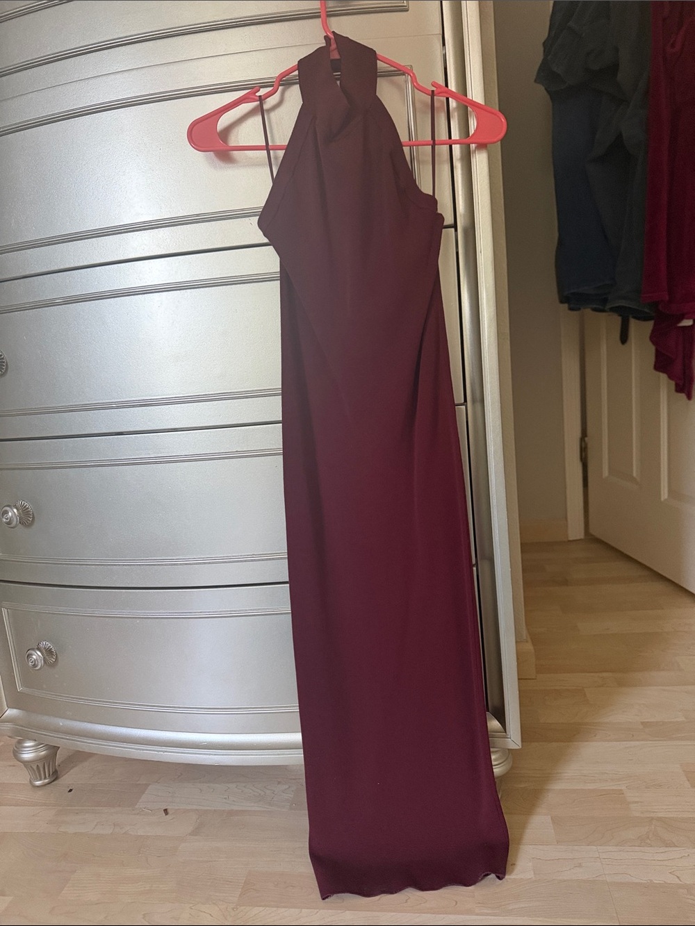 Zara Backless Halter Maxi Dress in Burgundy
